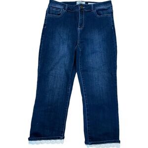 Boho Crochet embellished Denim Jeans - Cropped or Capri, Size 6